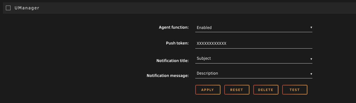UManager agent settings inside Unraid Notification Settings.